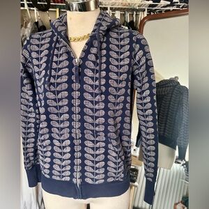 Orla Kiely Navy Stem Print Zip-Up Bomber Hoodie